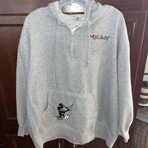 Vtg disney xl Hoodie sweat shirt 1/4 zip pullover front pockets woman's